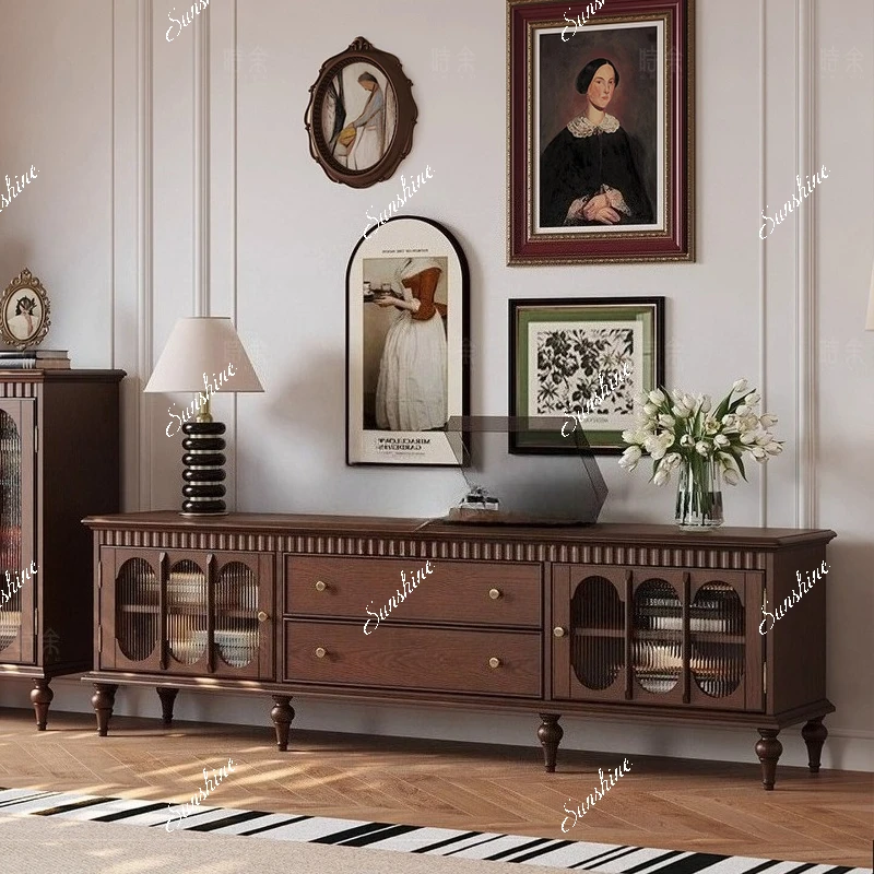 

American retro all-solid wood coffee table combination medium and ancient style high-footed cabinet