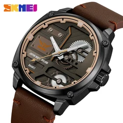 SKMEI New Vintage Japan Quartz Movement Watches Mens Fashion Genuine Leather Strap Waterproof Wristwatch Male reloj hombre