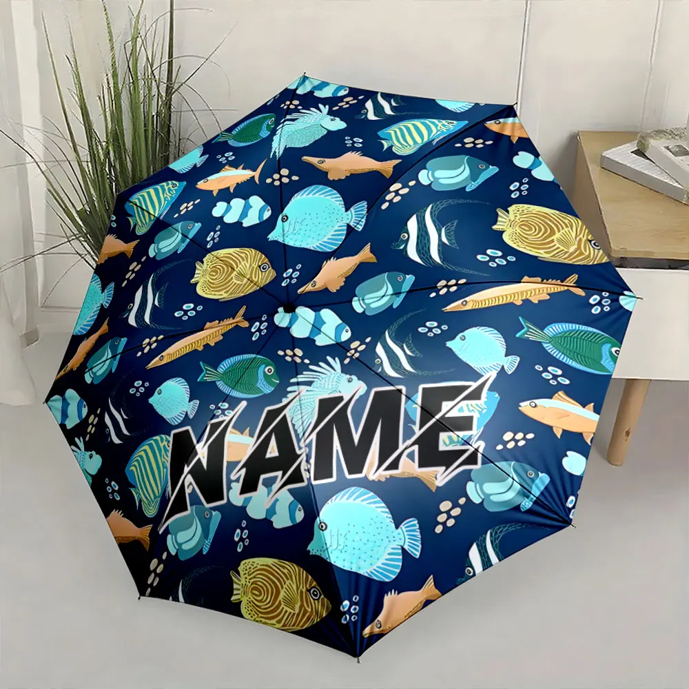 Custom Name Umbrella, Colorful Tropical Fish Print Umbrella Design Folding Umbrella for Sunny and Rainy,Gift