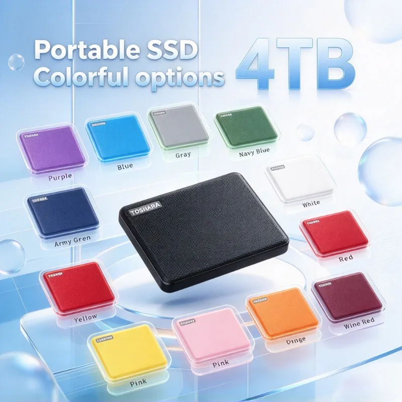 SSD portátil de 4 TB, unidade de estado sólido externa de alta velocidade, disponível em várias cores, armazenamento externo para portátil, computador de mesa e telemóvel.