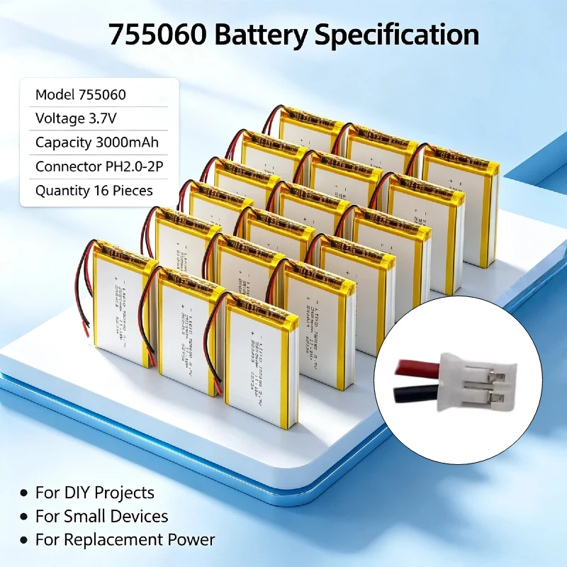 755060 3.7V 3000mAh Li‑Polymer Lipo Battery Mobile Power Toys Tablet PCs Laptops Beauty Instruments DIY Electronic Project