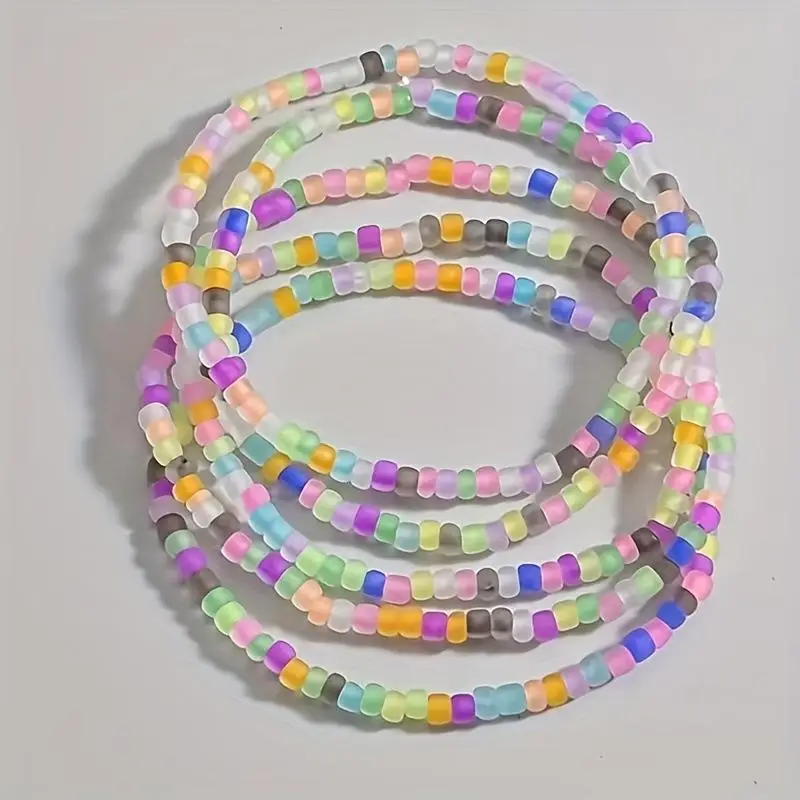 1 مجموعة مضيئة قوس قزح الاكريليك خلخال مجموعات للنساء الأرز الخرز سلسلة الكاحل سوار مطاطا حبل الشاطئ القدم اكسسوارات