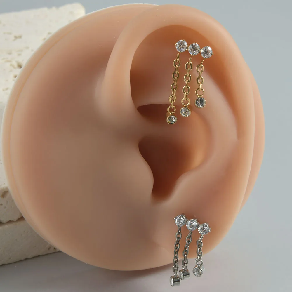 

1PC G23 Titanium 16G Internal Thread Ear Stud Zircon Heart Pendant Cartilage Tragus Lip Studs FlatBack Labret Piercing Jewelry