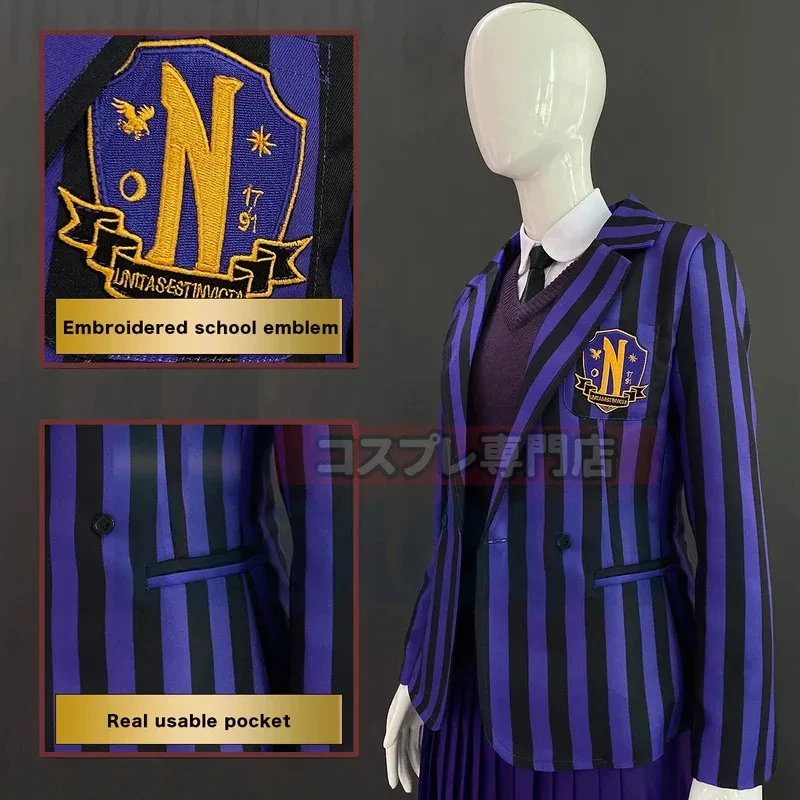 

ADFF15Enid Sinclai Bianca School Cosplay Costume Blue Uniform Dress Sweater Embroidery Suit Christmas GiftDY【【【
