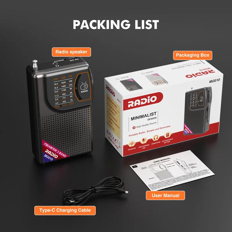 

Pocket Radio Retro Portable Rechargeable FM FM/AM/SW Full Band Mono Radios with Headphone input, External Antenna, for Seniors