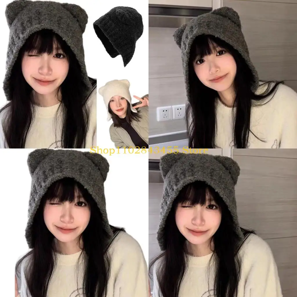 49MC Cartoon Bear Hat Women Caps Ear Flaps Bonnet Hat Breathable Headwear Girls Hat Adult Cosplay Costume New Year Headgear
