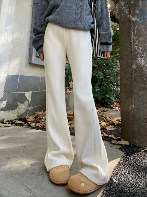 

Вязаные широкие брюки с высокой талией на подкладке, женские осенне-зимние новые утягивающие брюки-копыта длиной до пола