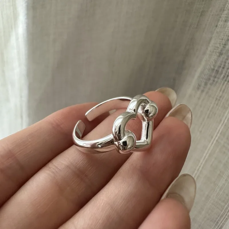 

S925 Sterling Silver Retro Love Ring Korean Texture Simple Fashion Ins Blogger Ring Trendy Jewelry Engagement Gift Party