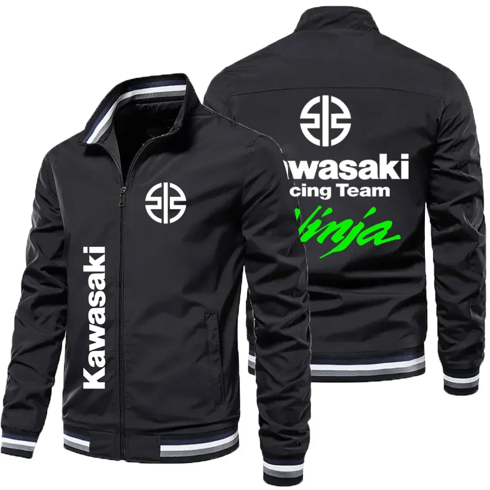2023 Lente/Zomer Nieuwe Groene Rits Jas Herenmode Kawasaki Motorfiets Logo Harajuku Sportkleding Damesjas