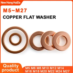 Flat Solid Pure Copper Washers Oil Sealing Gaskets M5M6M8M10M12M14M16M18M20M24 Motor Vehicle Sump Plugs O Ring Seal Spacers