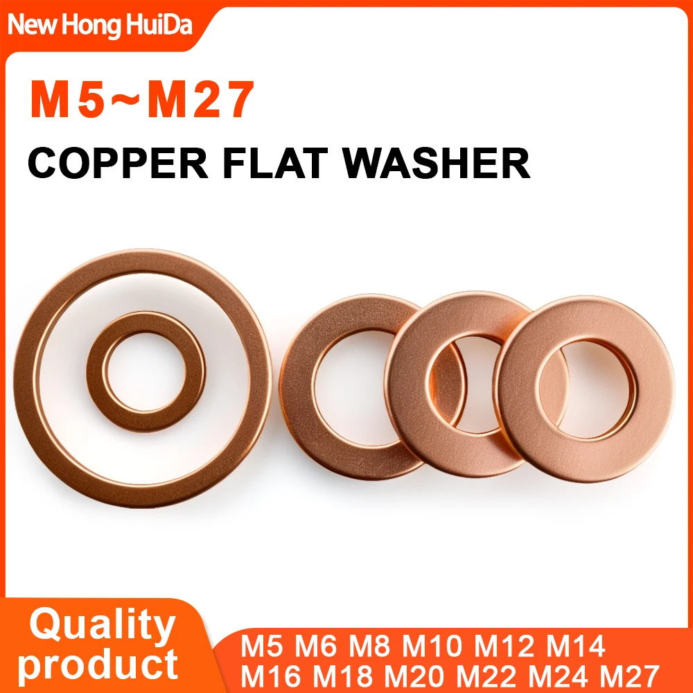 Flat Solid Pure Copper Washers Oil Sealing Gaskets M5M6M8M10M12M14M16M18M20M24 Motor Vehicle Sump Plugs O Ring Seal Spacers