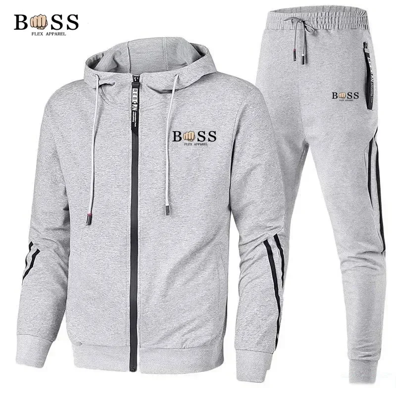 Conjunto de 2 piezas para hombre, Sudadera con capucha y cremallera, pantalones deportivos de marca de moda, ropa deportiva informal para Fitness y