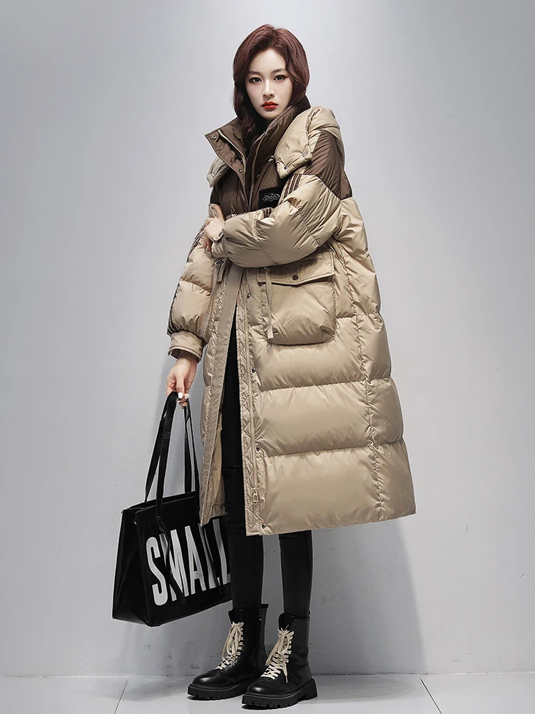 Down Jacket Women Long Hooded Trendy Outdoor 2024 Winter New Fashion Letter Three-proof Thick Coat Heat Storage