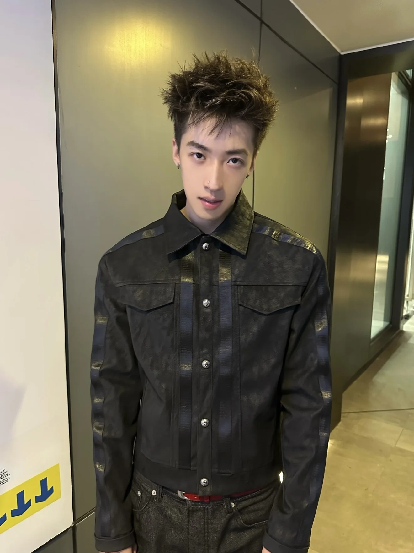 

American Sle Men's Leather Jaet with Blood Vel Pattern oulder Width Design Casual Loose Fit Long Sve Coat