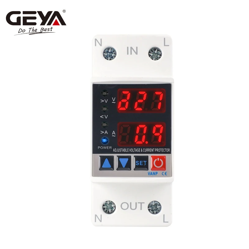 GEYA GP2-VA Din Rail Over Current Over Voltage Under Voltage Protection Device 40A 63A Voltage Protector 220VAC