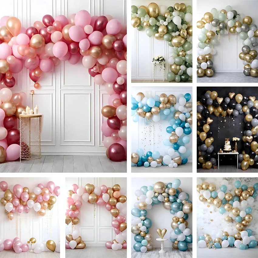 Mehofond Photography Background Pink Gold Balloon White Wall Kids Birthday Party Cake Smash Portrait Decor Backdrop Photo Studio