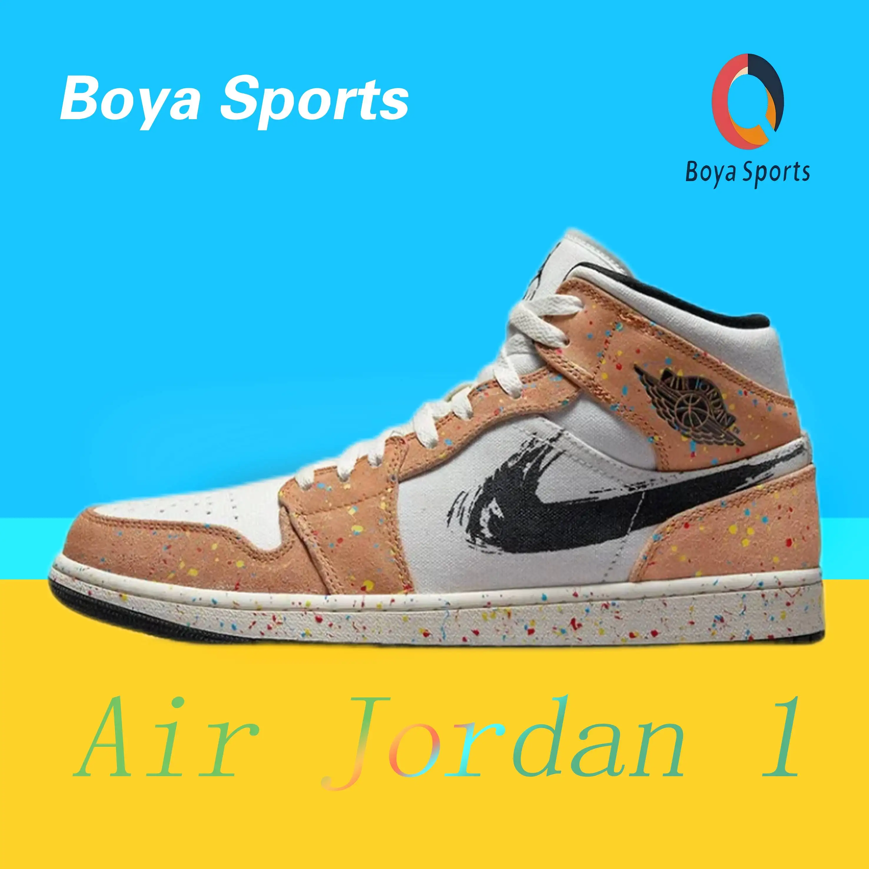 Jordan Air Jordan 1 mid se “splatter” watercolor splatter black mid-top vintage board shoes white black brown