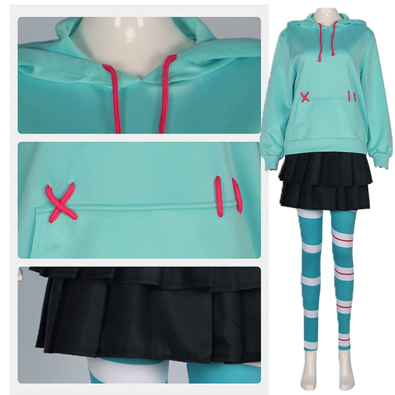 

Anime Cospaly Movie Vanellope Von Schweetz Cosplay Costume Hoodie Skirt Uniform Comic Con Halloween Costumes for Women Girls