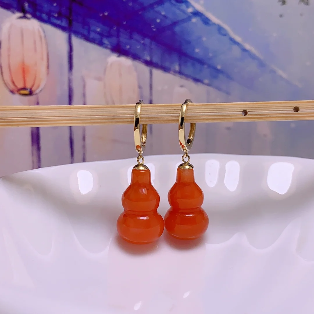 

shilovem 18K yellow Gold real Natural south Red agate stud earrings fine Jewelry wedding new plant Christmas gift yze0915886nh