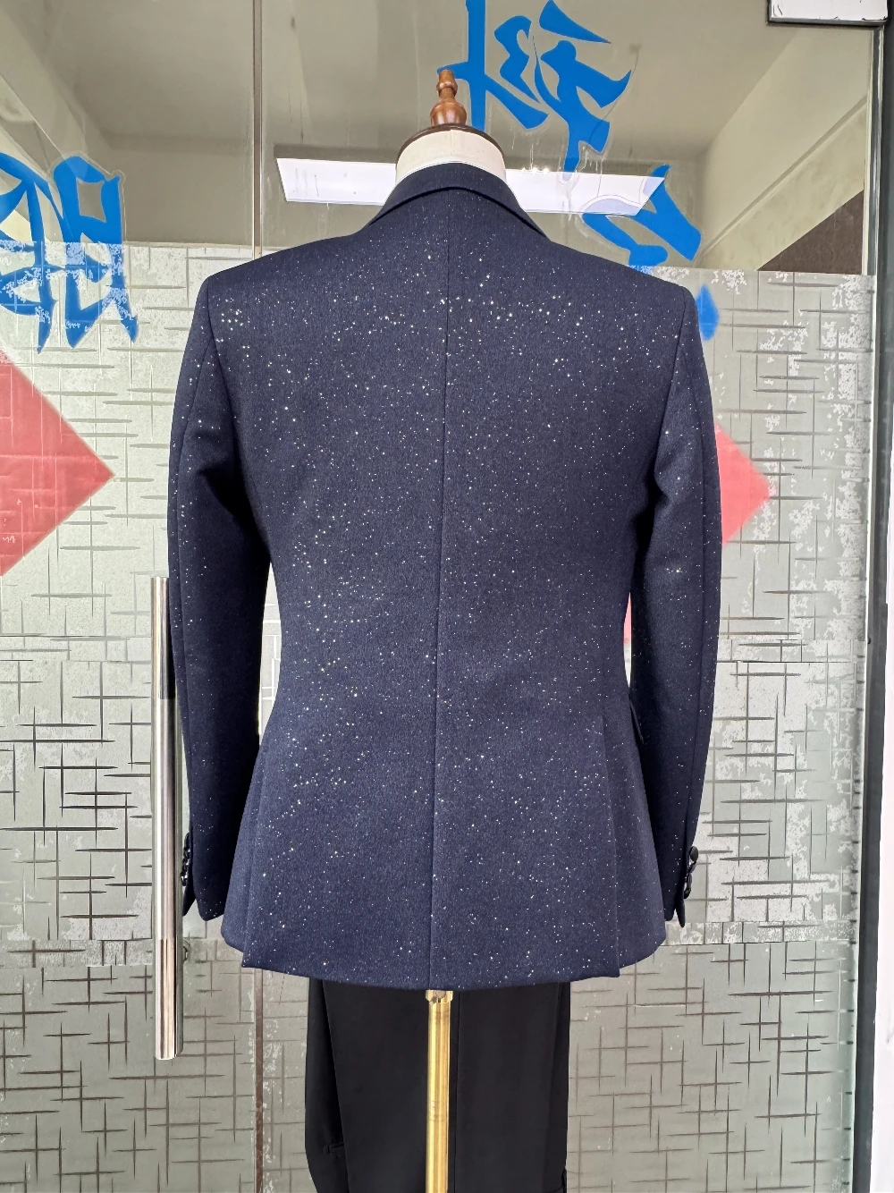 Luxury Men Tuxedo 3 Piece Suit Rhinestone Lapel Glitter Navy Blue Slim Fit Wedding Banquet Dinner Prom Formal Outfit New Arrival