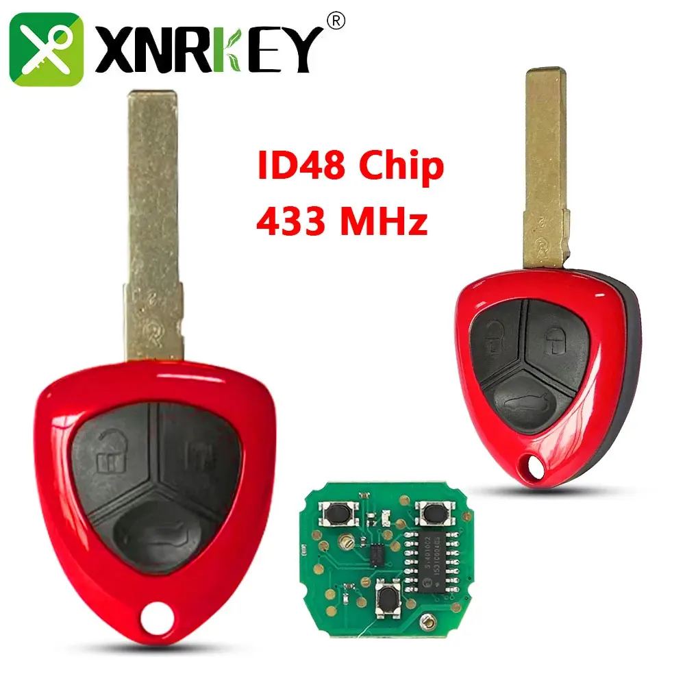 XNRKRY 3 Buttons Remote Car Key ID48 Chip 433Mhz For Ferrari 458 Auto Smart Car Key Fob with Uncut SIP22 Blade