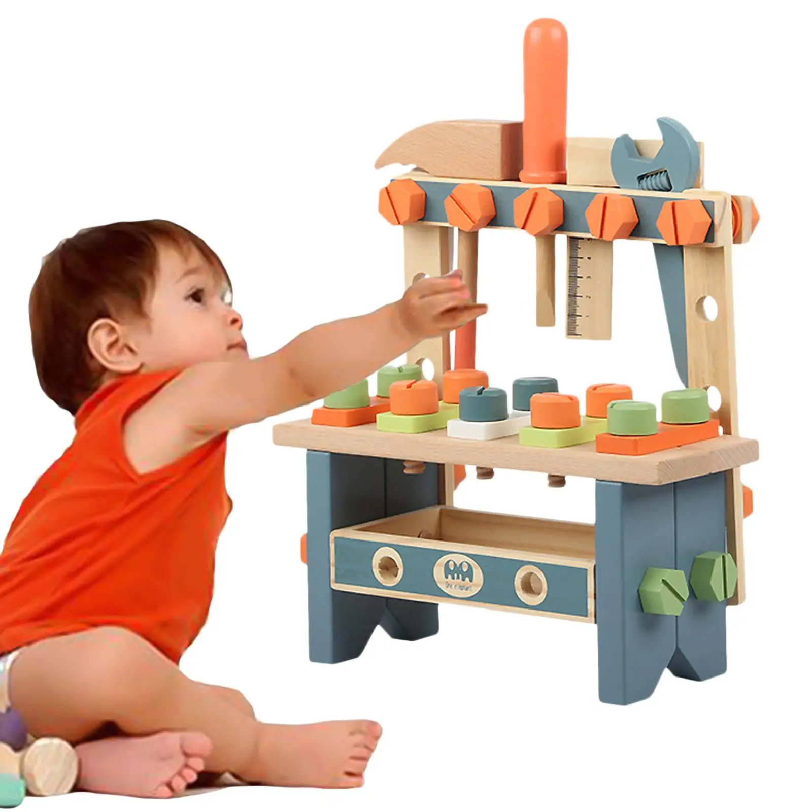 Kids Mini Wooden Play Tool Year Old and up ,Easy to Assemble Wooden Tool Bench Toy Pretend Play Set