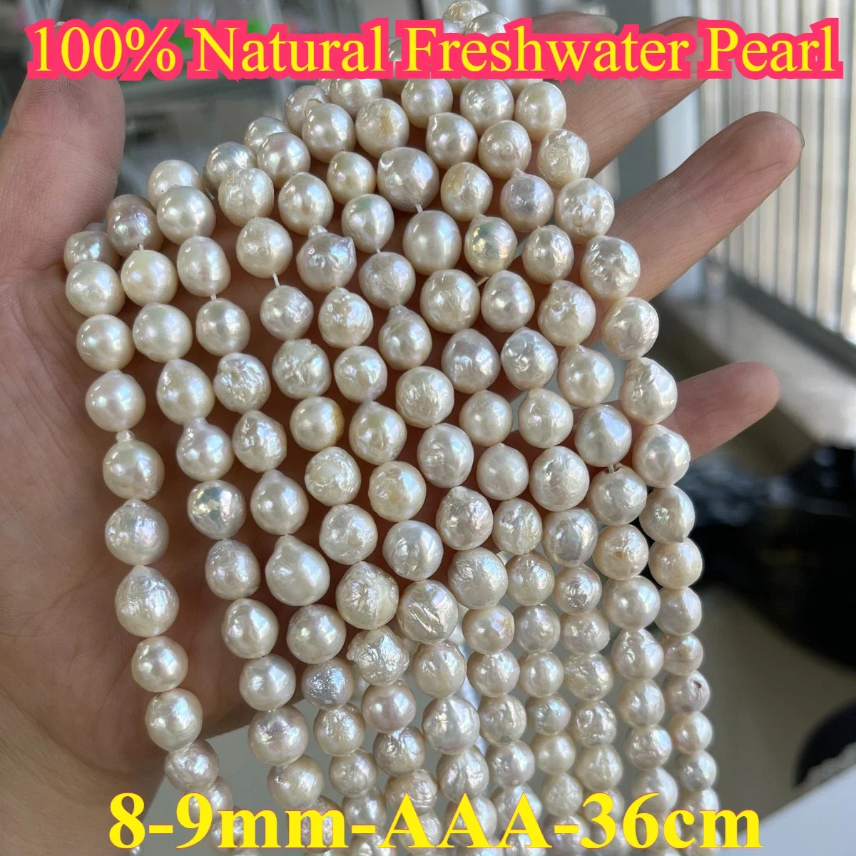 

8-9mm AAA Refined Surface Natural Freshwater Pearl Near Round Potato Bead Elegant DIY Jewelry Make Handmade Bracelet Necklace