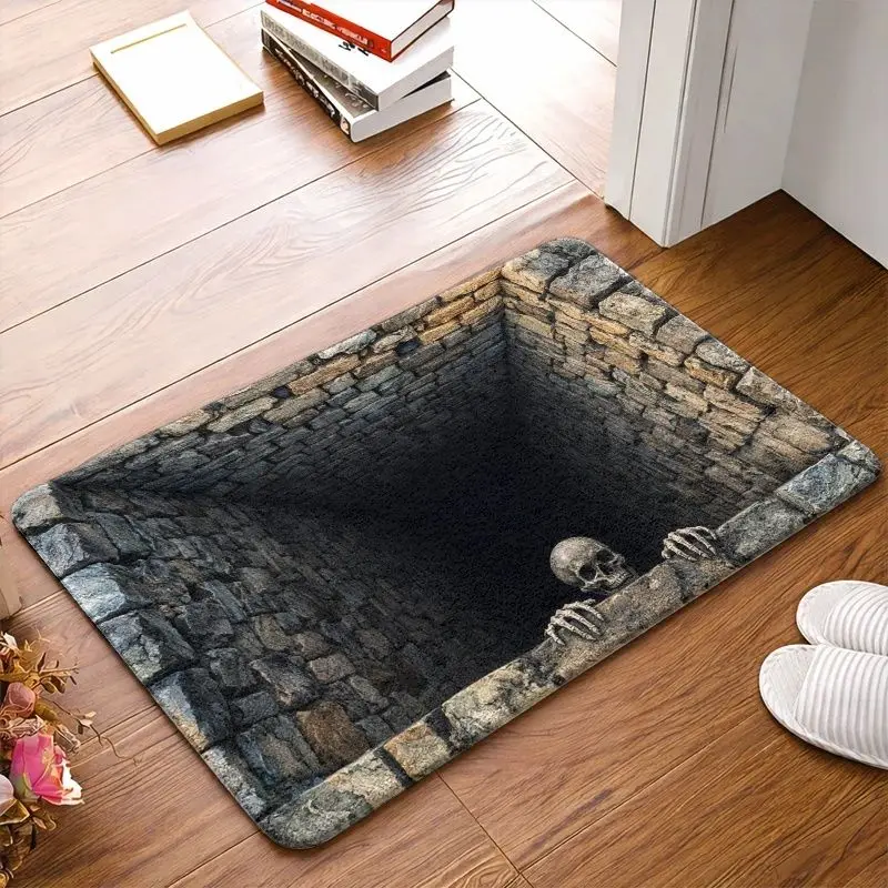 VIKAMA 3D Visual Skeleton Pit Doormat Non Slip Entrance Floor Mat Halloween Horror Front Door Welcome Rug Home Decor