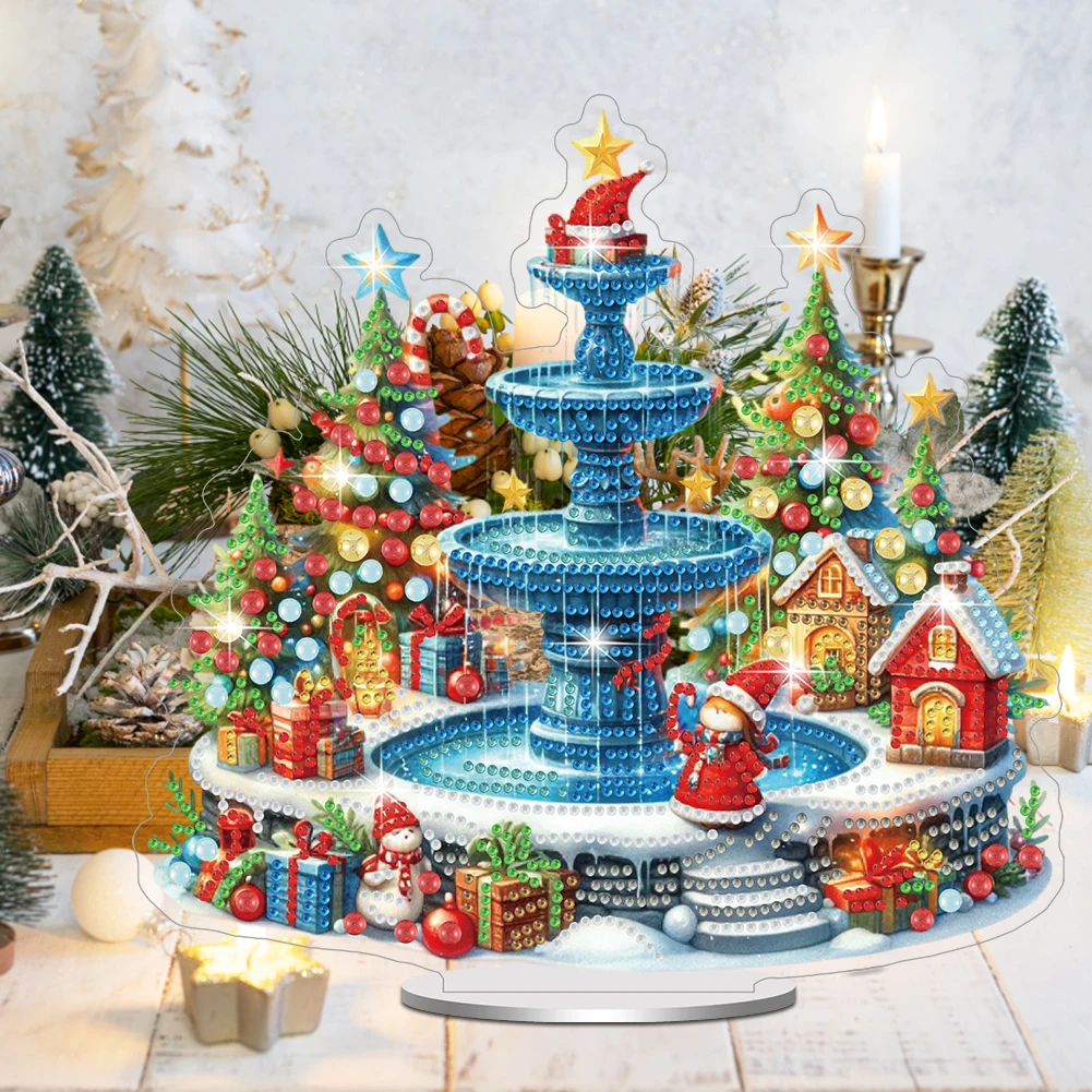 Wooden Santa Rhinestone Desktop Ornaments Kit DIY Art Painting Desktop Decorations for Xmas Table Office Home Decoration
