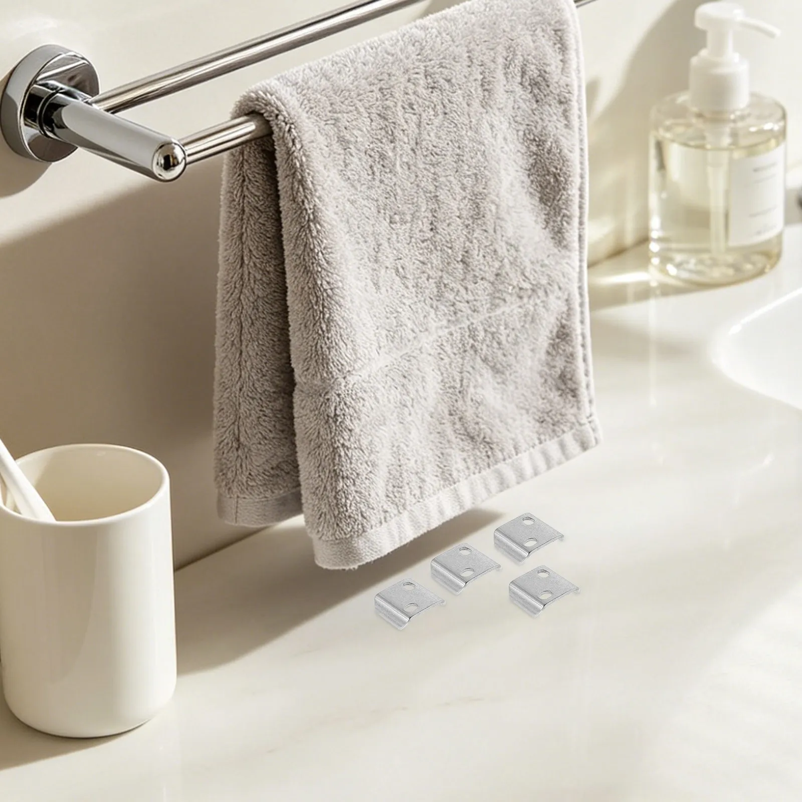 4Pcs Bathroom Towel Rack Stainless Steel Bathroom Hardware Mounting Washers Easy Install Restroom Shower Repair