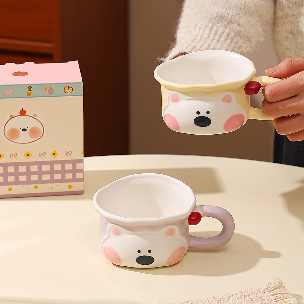 セラミック製ハンドル付きマグカップ-インススタイル-可愛い家庭用多用途丸型コーヒーカップ-キュートなカラーブロッキング-カップル用ドリンクウェア