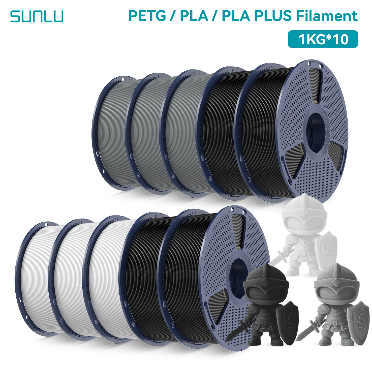 SUNLU PETG/PLA/PLA PLUS 3D Filament 1.75mm 10KG Zwart Wit Grijs Klittenvrij Filament Met Herbruikbare Spoel voor de Meeste FDM Printers - afbeelding 2