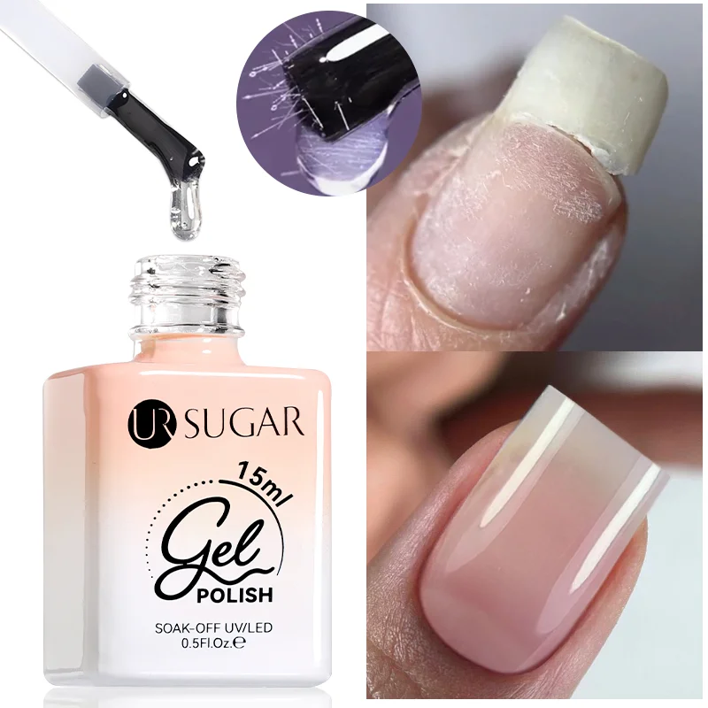 UR SUGAR 15ml ไฟเบอร์ซ่อมฐานเจลชุดสําหรับเล็บหักซ่อมแซมไม่มีเช็ด Top Coat Soak Off UV LED อเนกประสงค์เจล UV โคมไฟ
