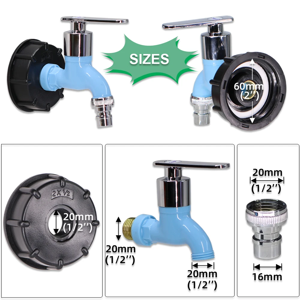 Nowy 2 \'\'kobieta x 1/2\'\' mężczyzna 16MM sutek IBC Tank Tap złącze adaptera gruba ogród wąż spustowy kran wymiana zawór montażu