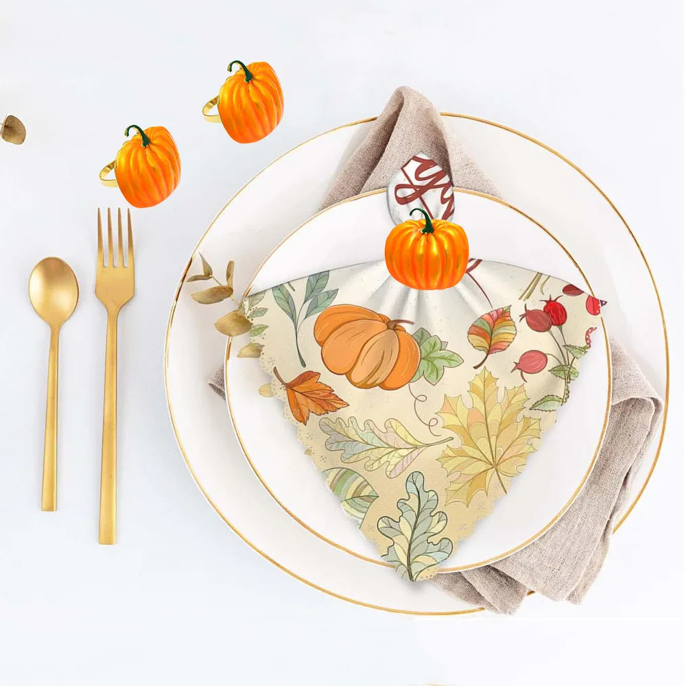 Metal Pumpkin Guardanapo Titular, Queda Anéis De Guardanapo, Ação De Graças, Dia Das Bruxas, Reunião De Família, Dinner Table Decor, HB333, 8Pcs