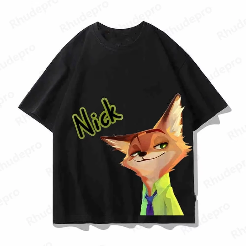تي شيرت ديزني صيفي جديد لعام 2025 تي شيرت Zootopia Nick Judy مطبوع عليه رسوم متحركة أنيمي ملابس الشارع الشهير تي شيرت كبير الحجم ملابس غير رسمية #2