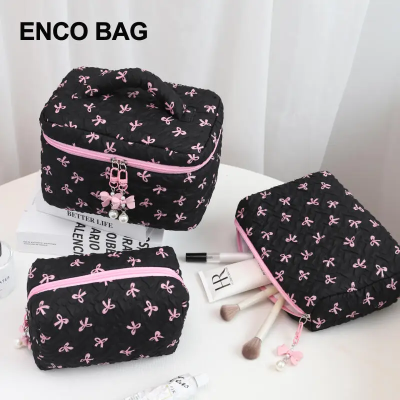 

Новая косметичка с бантом для девочек, клатч большой емкости для отдыха и путешествий, портативная косметичка для хранения для женщин, сумка для стирки с сердечком для девочек