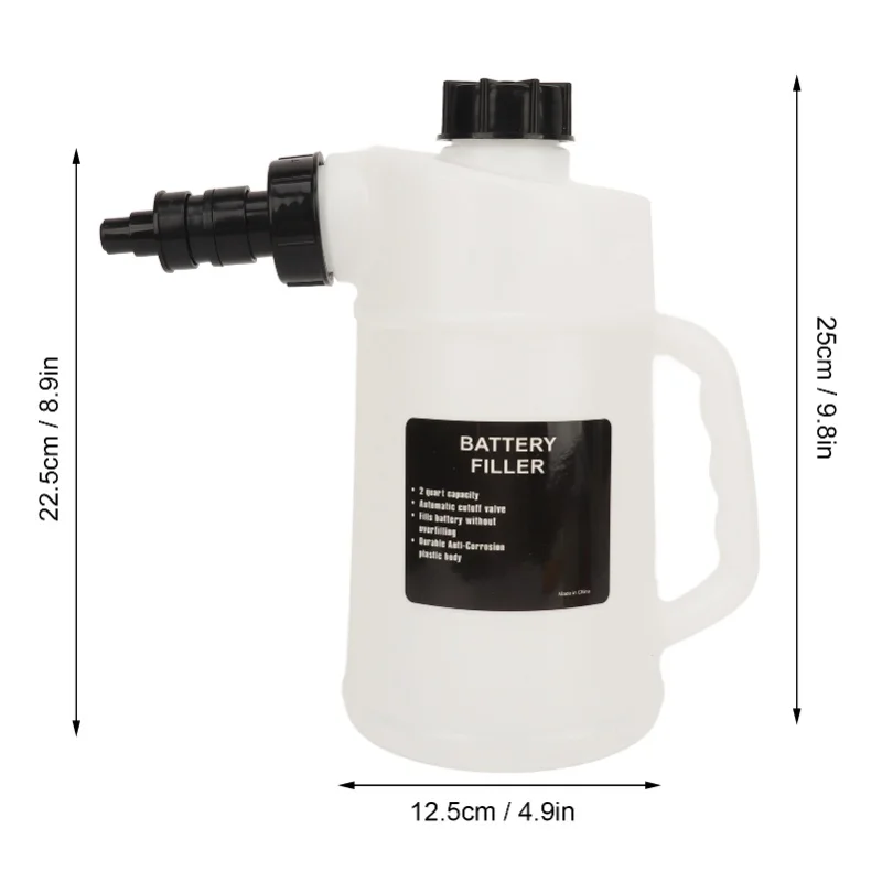 2 Liter Battery Filler Car Battery Liquid Filling Jug Drip Free Auto Shutoff Valve For Cars Trucks RV Golf Carts