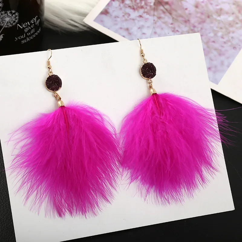 Plush Pendant Earring Female Feather Tassel Earrings Earings for Women  Cute Earrings  сережки