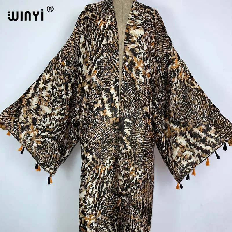 WINYI Summer Leopard print party Beach Wear Swim Suit Cover up Africa women Cardigan colorful sexy Holiday long Sleeve Kimono