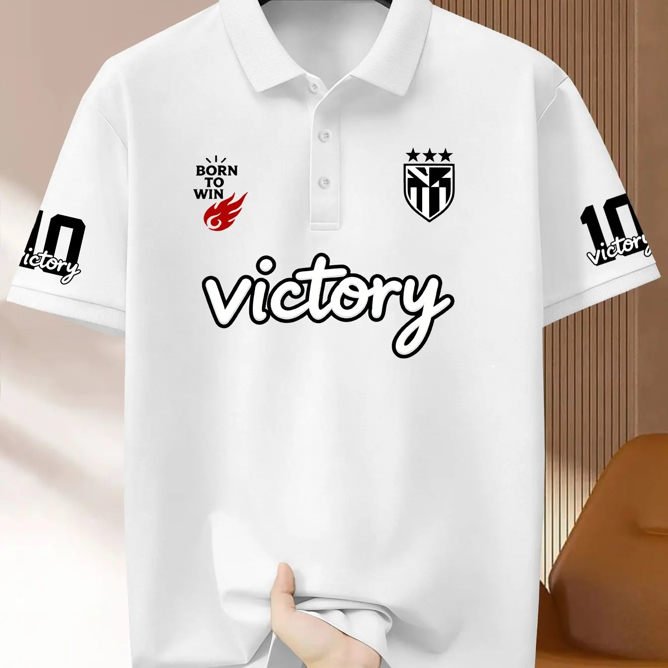 Men's polo Fashion Polo Round Victory Handwritten Font Loose Quick Drying Breathable Version Element