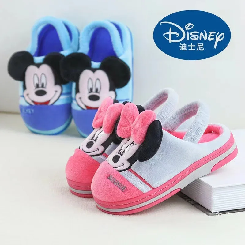 Winter Disney Baby Boy Girl Cotton Slippers Cartoon Mickey Minnie Mouse McQueen Cars Snow White Kids Indoor Anti-slip Home Shoes