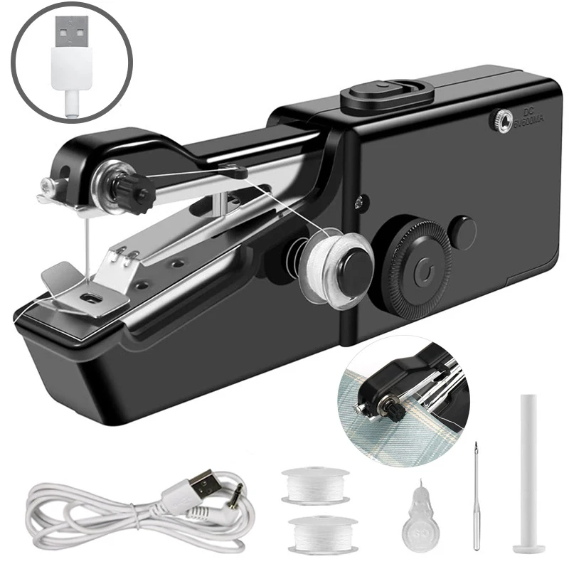 USB Electric Handheld Sewing Machine Kit, Cordless Mini Quick Repairing Sewing Machine for Curtain Leather