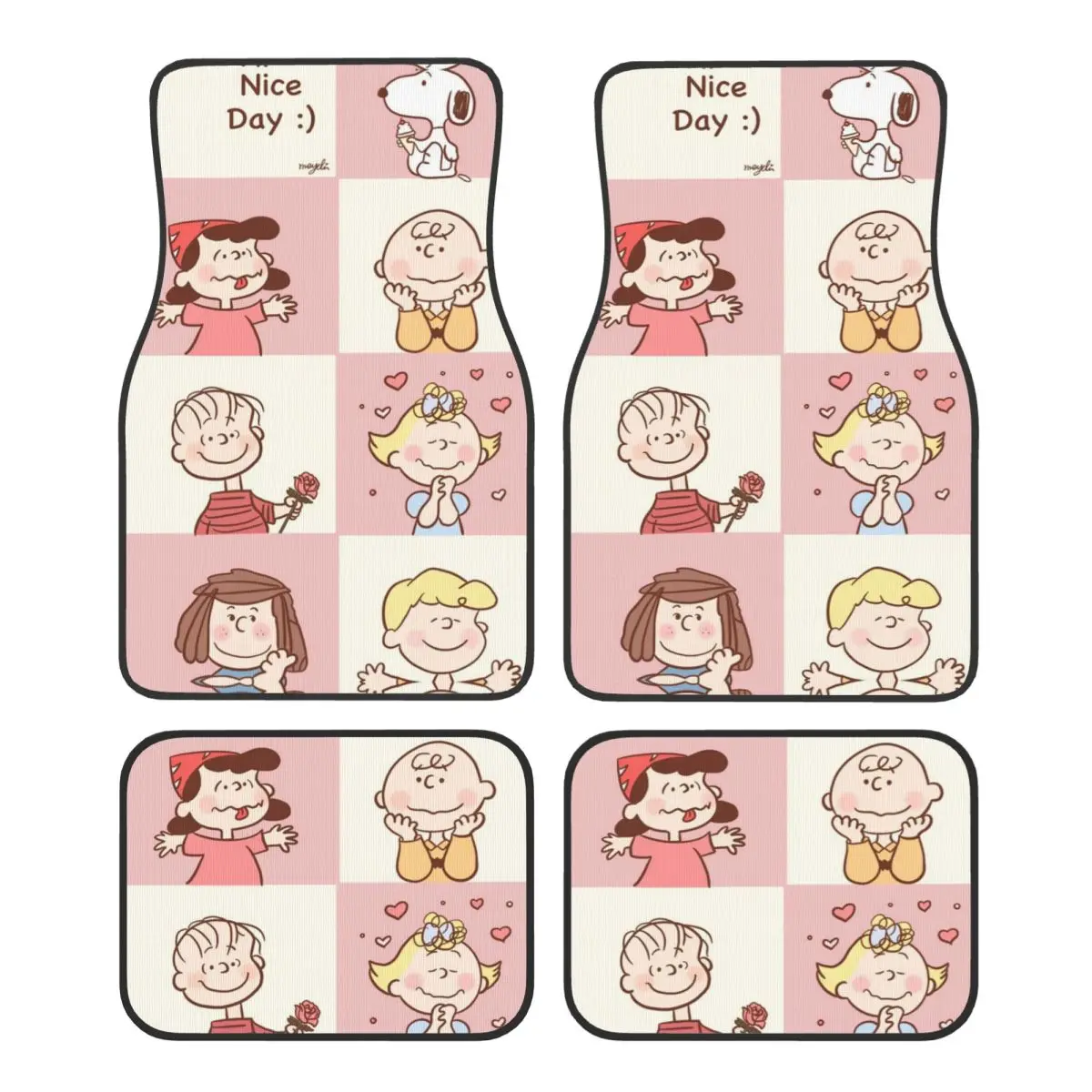 

Snoopys Cartoon Dog Universal Fit Car Floor Mats Cute Car Carpet Mat Set of 4pcs with Anti-Slip Backing Fit for SUV Vans