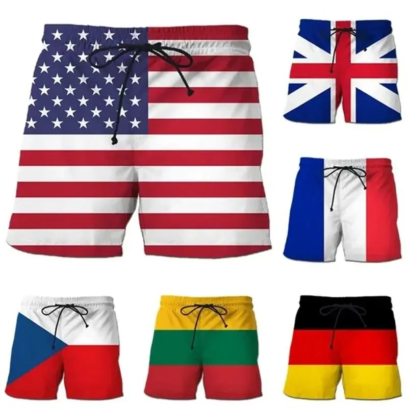 Germany USA UK Flag Beach Shorts Men\'s Print Board Shorts Swimsuit 2024 Summer Hawaii Swim Trunks Oversized Cool Kids Ice Shorts