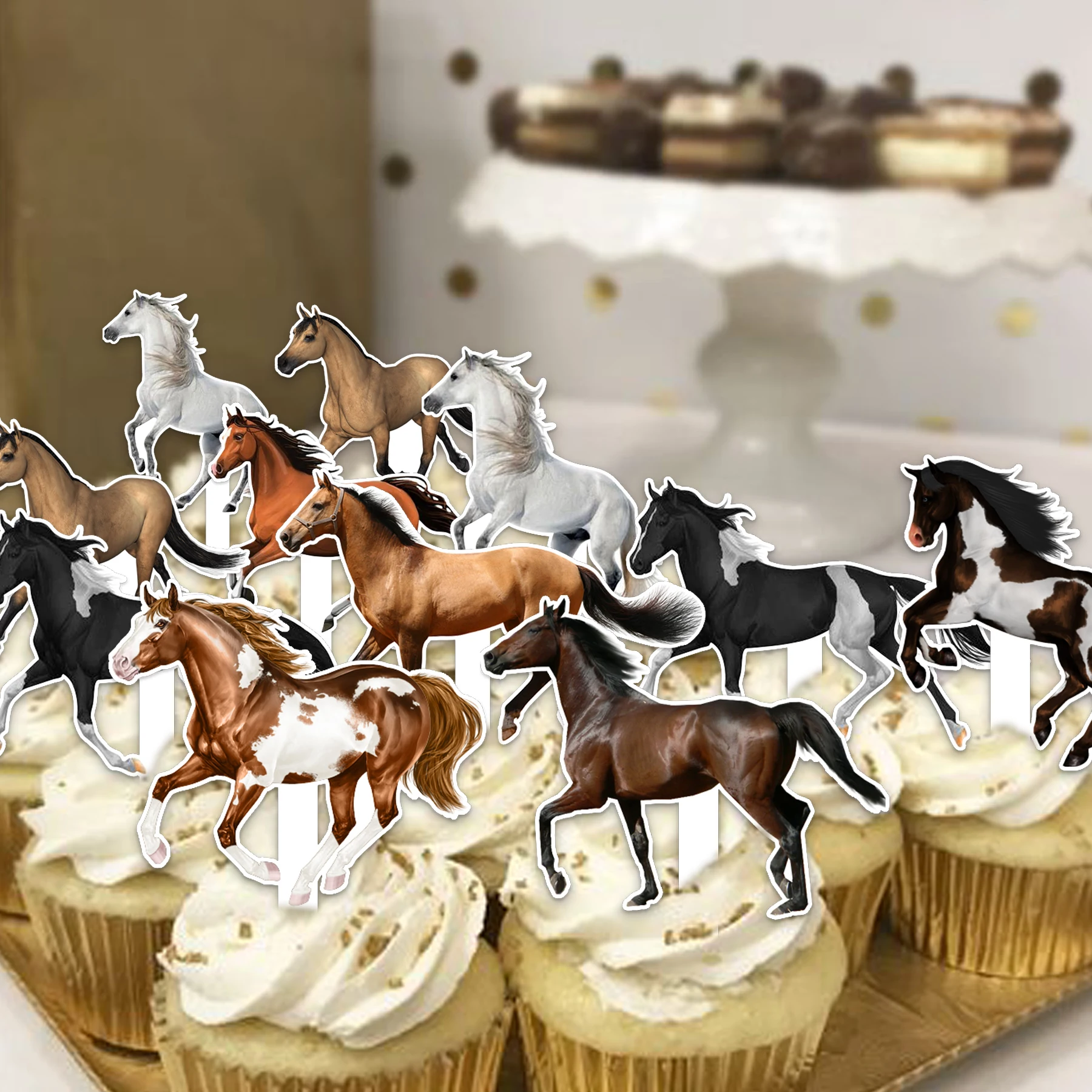 Derby Horse Cupcake Toppers 24 pezzi, kentucky Horse Racing stuzzicadenti, Pony Theme Party Favor decorazioni per torte forniture