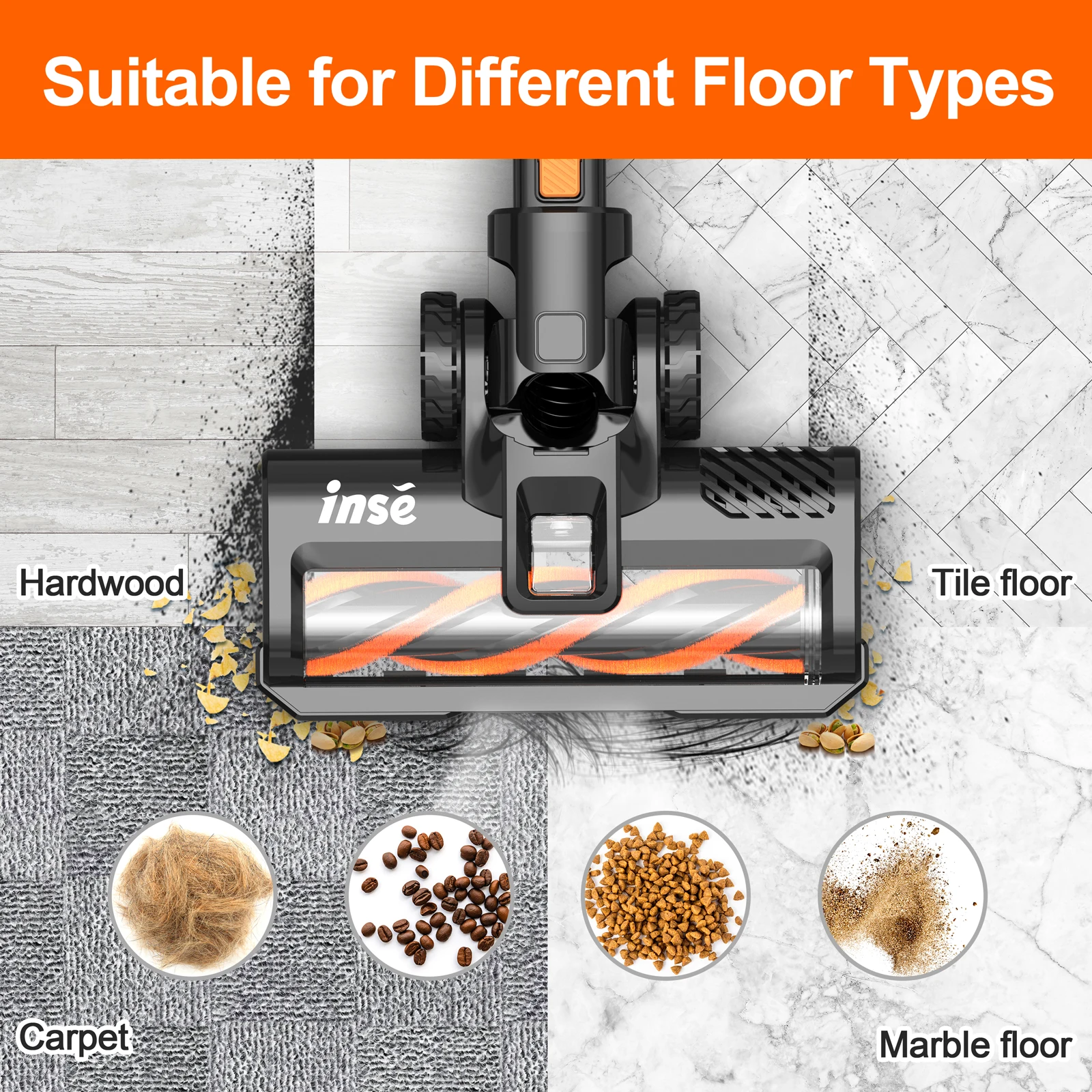 S670ที่ล้างออกดูดแรงสูง28kPa ถังเก็บฝุ่นขนาดใหญ่พิเศษมอเตอร์ไร้แปรงทรงพลังน้ำหนักเบาเงียบมากสีส้ม