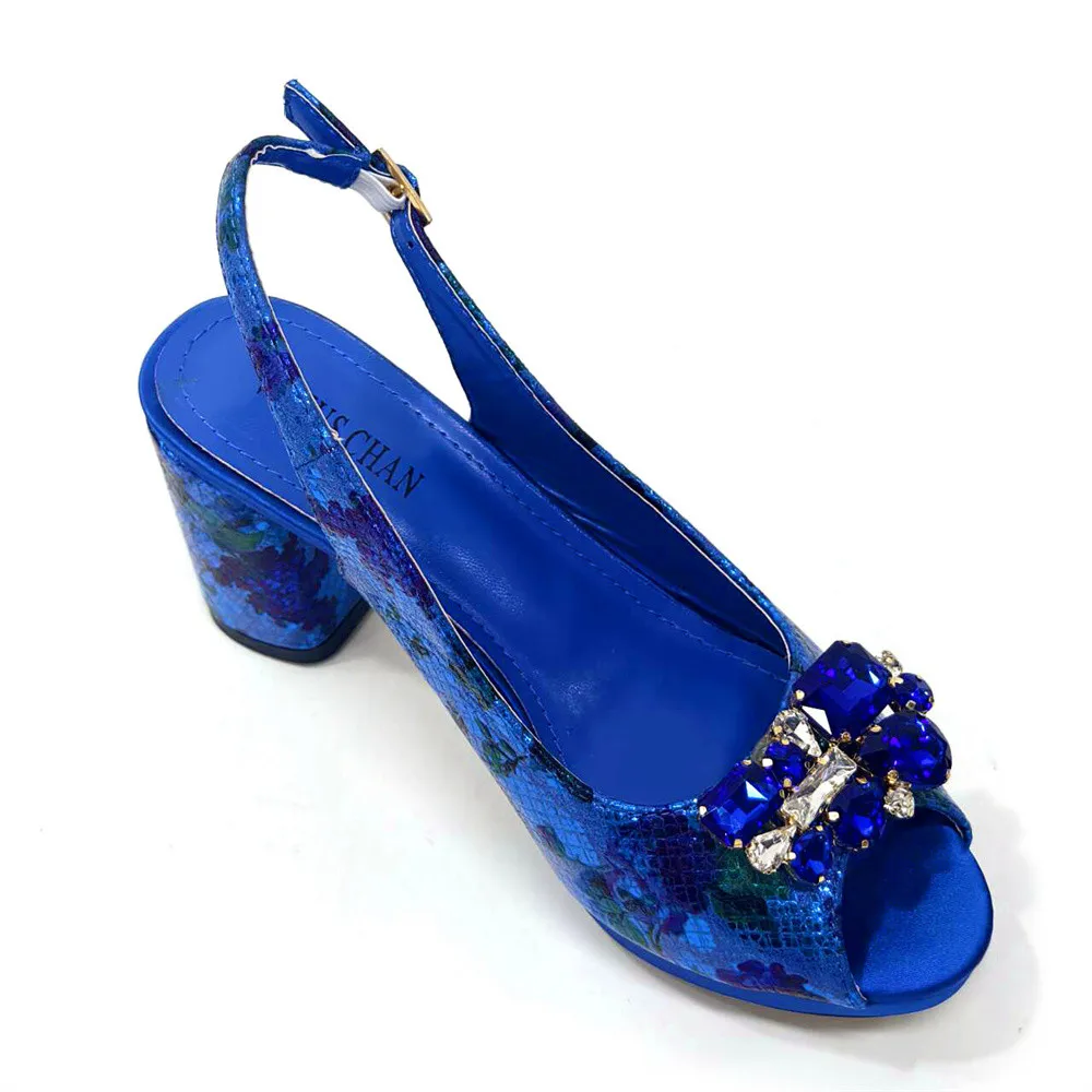 Design Italian Paisley Pattern Blue Color Women's Shoes and Bags Matching Party Fashion and Comfortable Heel Shoes