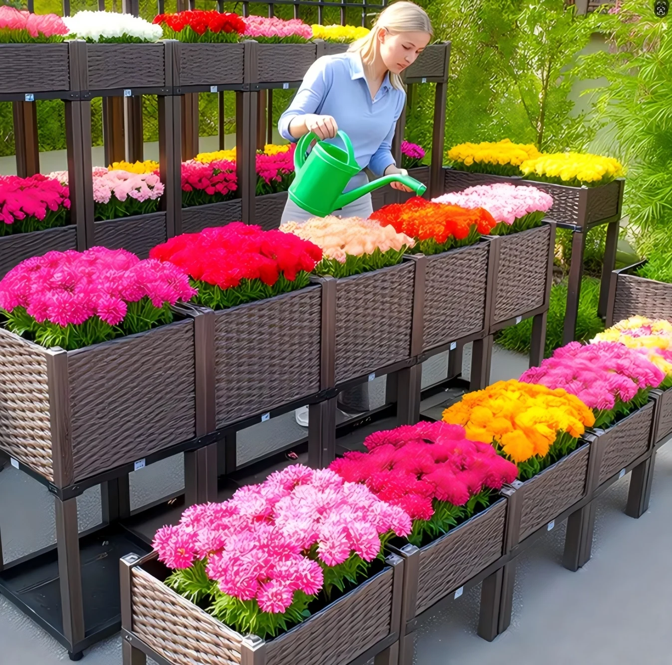 Elevated Raised Garden Bed with Legs Rattan Effect Plastic Planter Box with Drainage for Growing Vegetables Tomatoes Flowers Herbs Indoor Outdoor Patio view 8