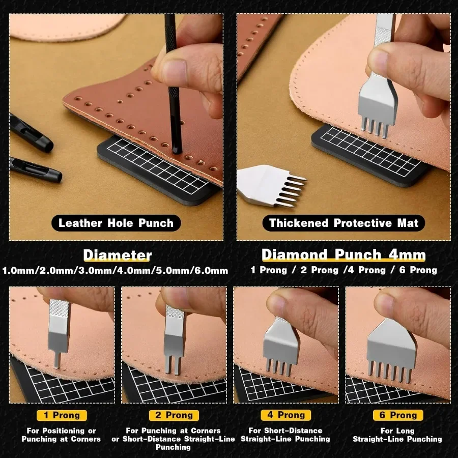 الجلود خياطة لكمة ثقب أداة تخريم مجموعة 4 مللي متر 1 2 4 6 الشق لكمة إزميل ثقب دائري لكمة ل حزام (استيك) ساعة حزام من الجلد D